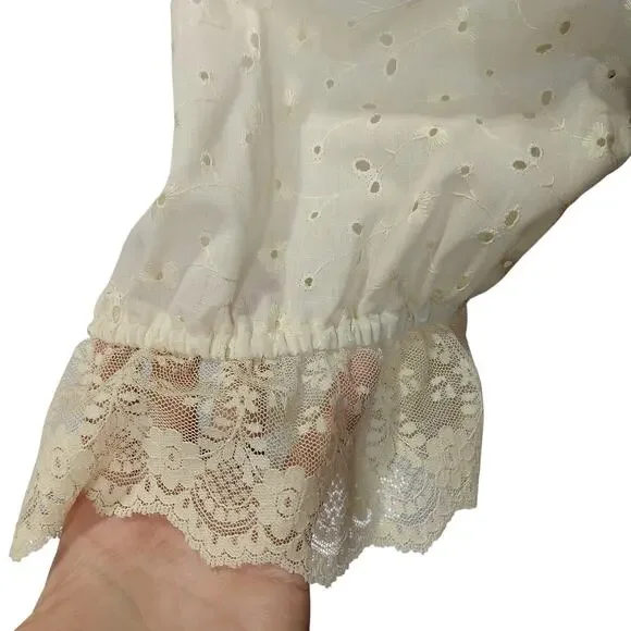 Gunne Sax Red Polka Dot Midi Dress Size 9 Eyelet Lace Prairie Calico - Picture 7 of 11